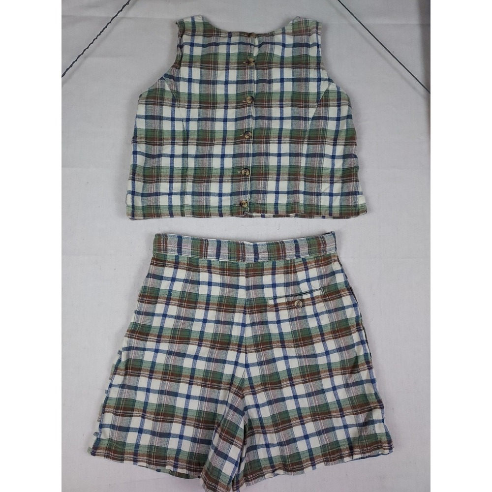 Vintage Kkomi Plaid Crop Top & Skort Set Women's Medium 90s 100% Cotton - Picture 13 of 16
